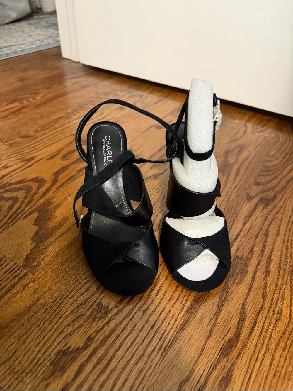 Charles by Charles David Black Crisscross Ankle-Strap Heels